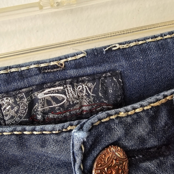 Silver Jeans Womens 28 Blue Suki Capri Denim Pants Thick Stitch Embroidered - Picture 4 of 14